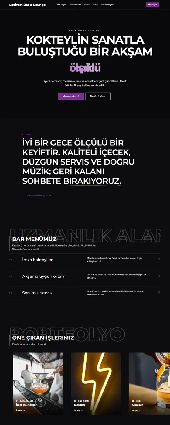 Lacivert Bar & Lounge demo ekran görüntüsü