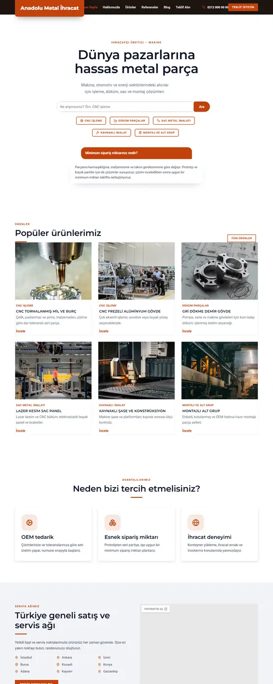 Anadolu Metal İhracat demo ekran görüntüsü