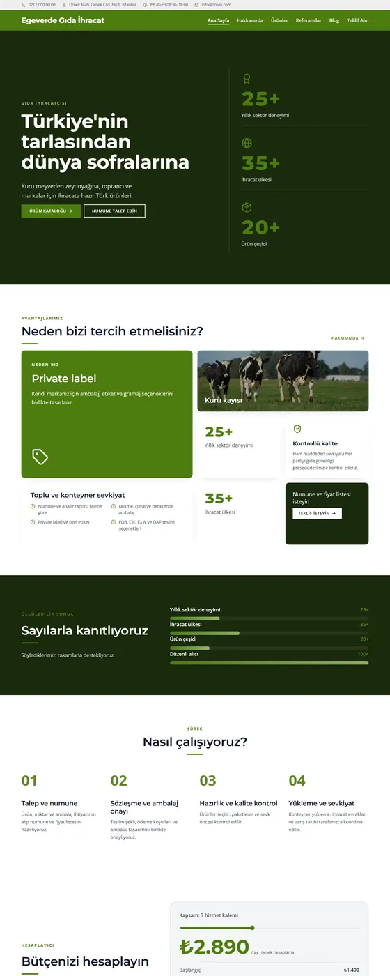 Egeverde Gıda İhracat demo ekran görüntüsü