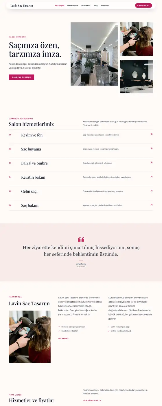 Lavin Saç Tasarım demo ekran görüntüsü