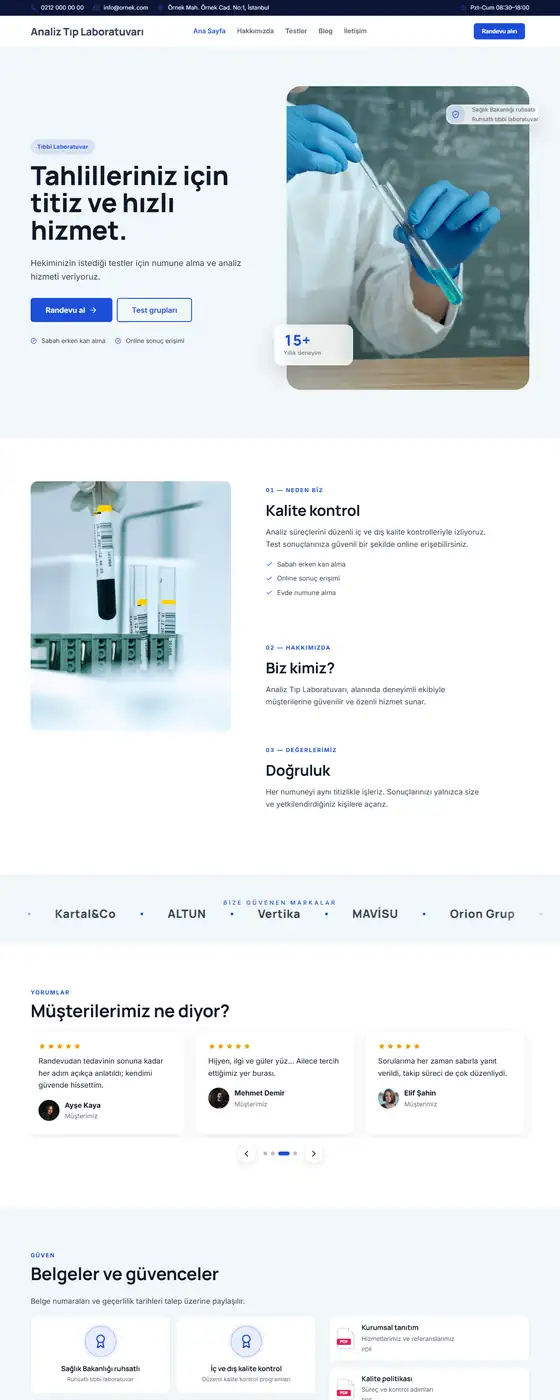 Analiz Tıp Laboratuvarı demo ekran görüntüsü