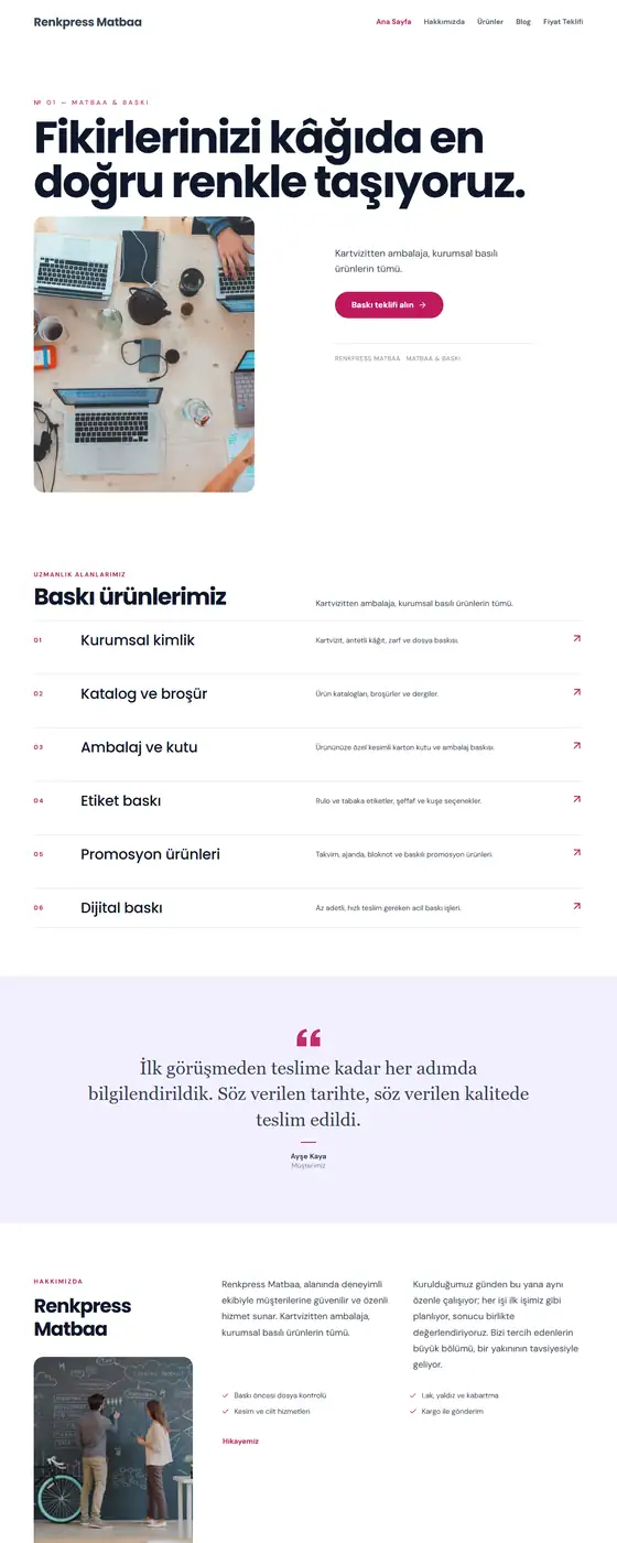 Renkpress Matbaa demo ekran görüntüsü