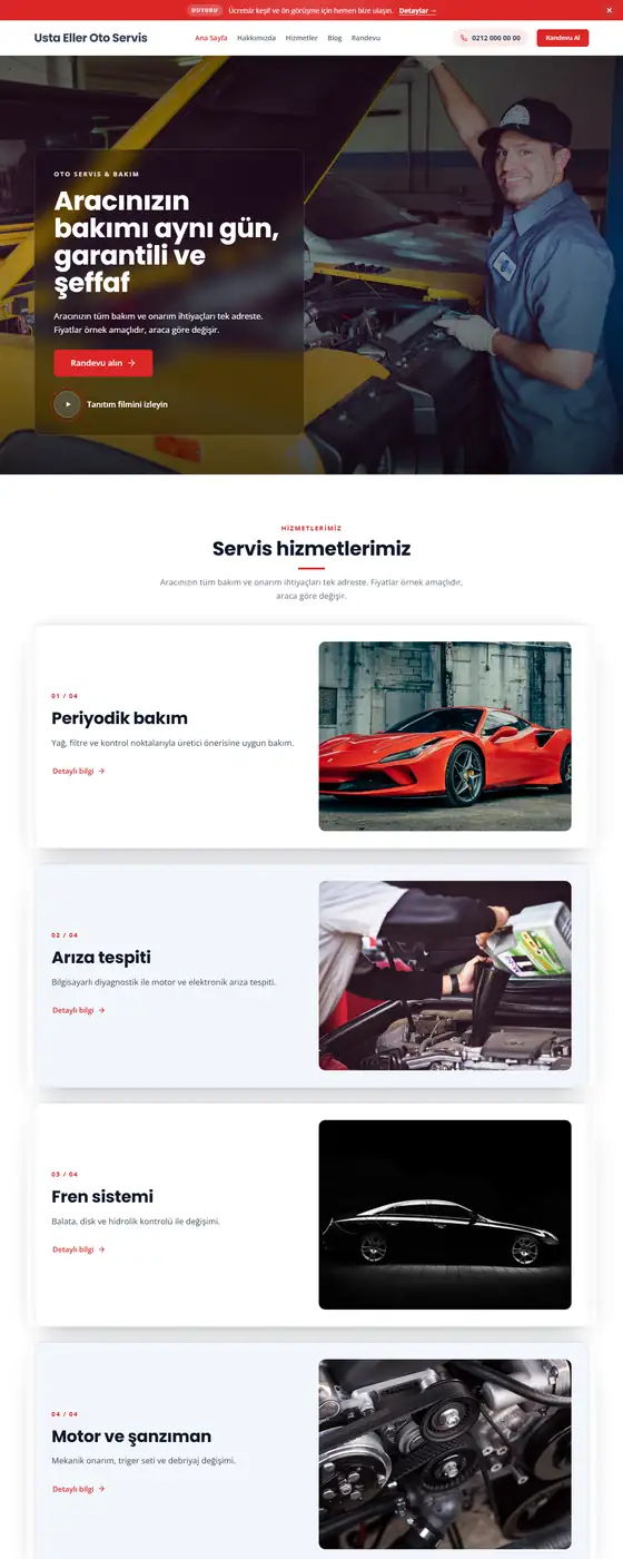 Usta Eller Oto Servis demo ekran görüntüsü