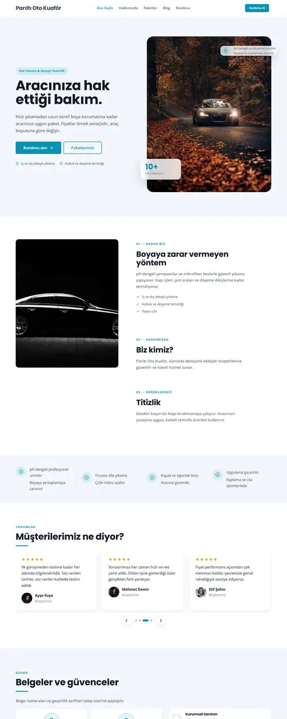 Parıltı Oto Kuaför demo ekran görüntüsü