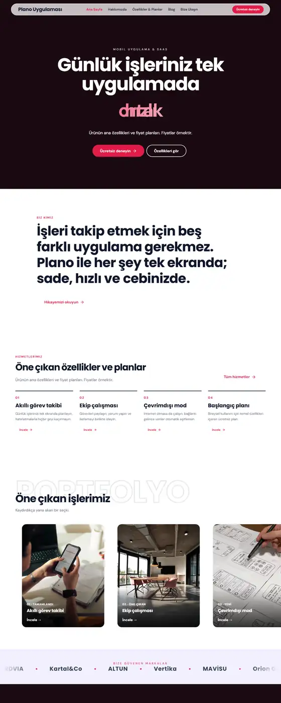 Plano Uygulaması demo ekran görüntüsü