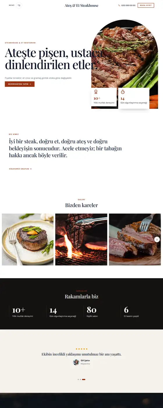 Ateş & Et Steakhouse demo ekran görüntüsü