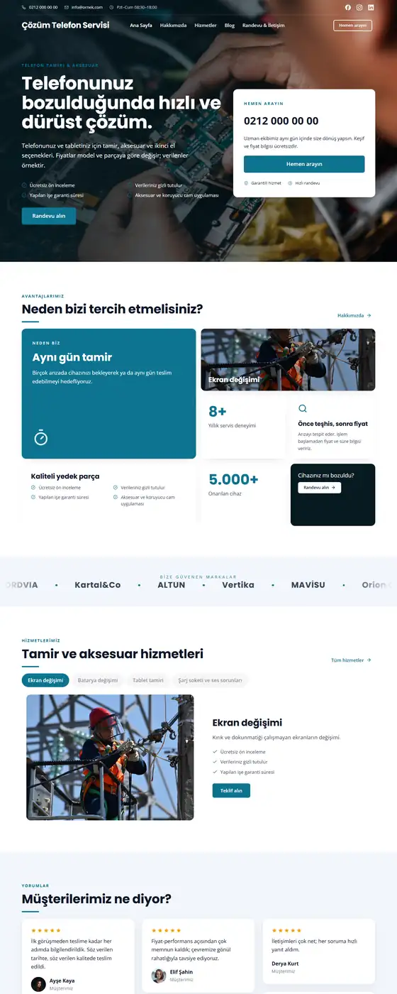 Çözüm Telefon Servisi demo ekran görüntüsü