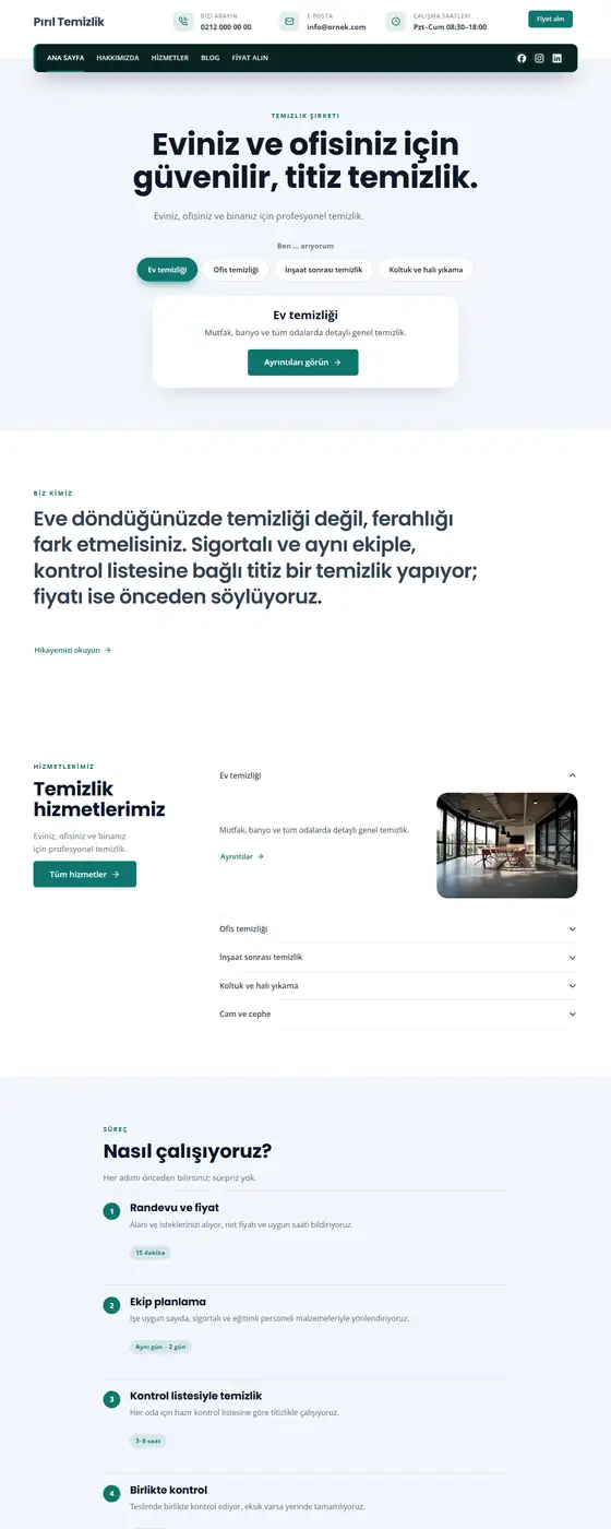Pırıl Temizlik demo ekran görüntüsü