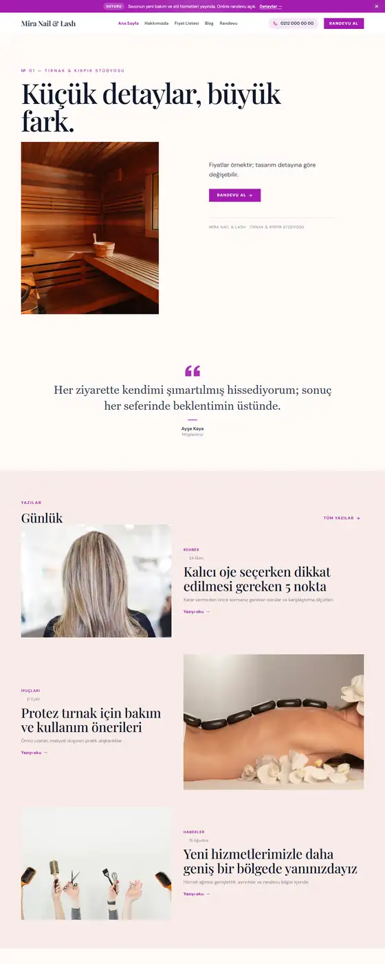 Mira Nail & Lash demo ekran görüntüsü