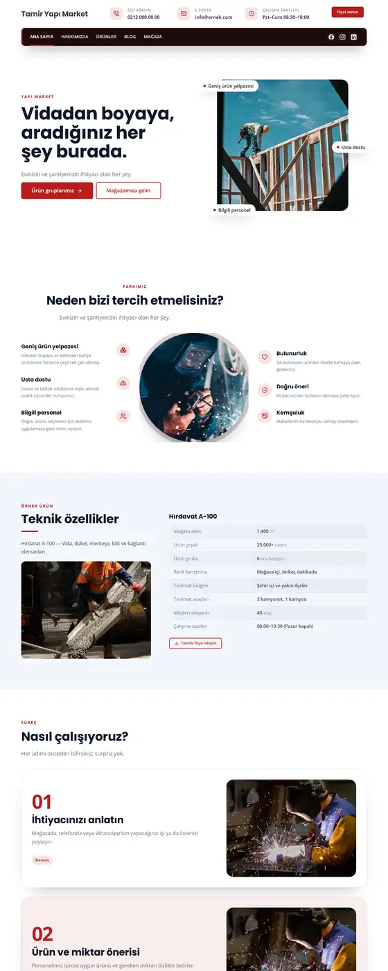 Tamir Yapı Market demo ekran görüntüsü